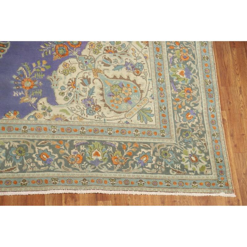 Hand Knotted Oriental 100% Wool Carpet Traditional Floral Purples Tabriz Area Rug - 11' 0'' X 8' 2''