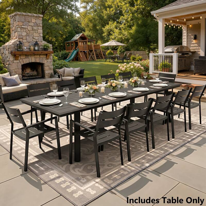 Crestlive Products Outdoor All-Weather Aluminum Rectangle Patio Dining Table with Umbrella Hole