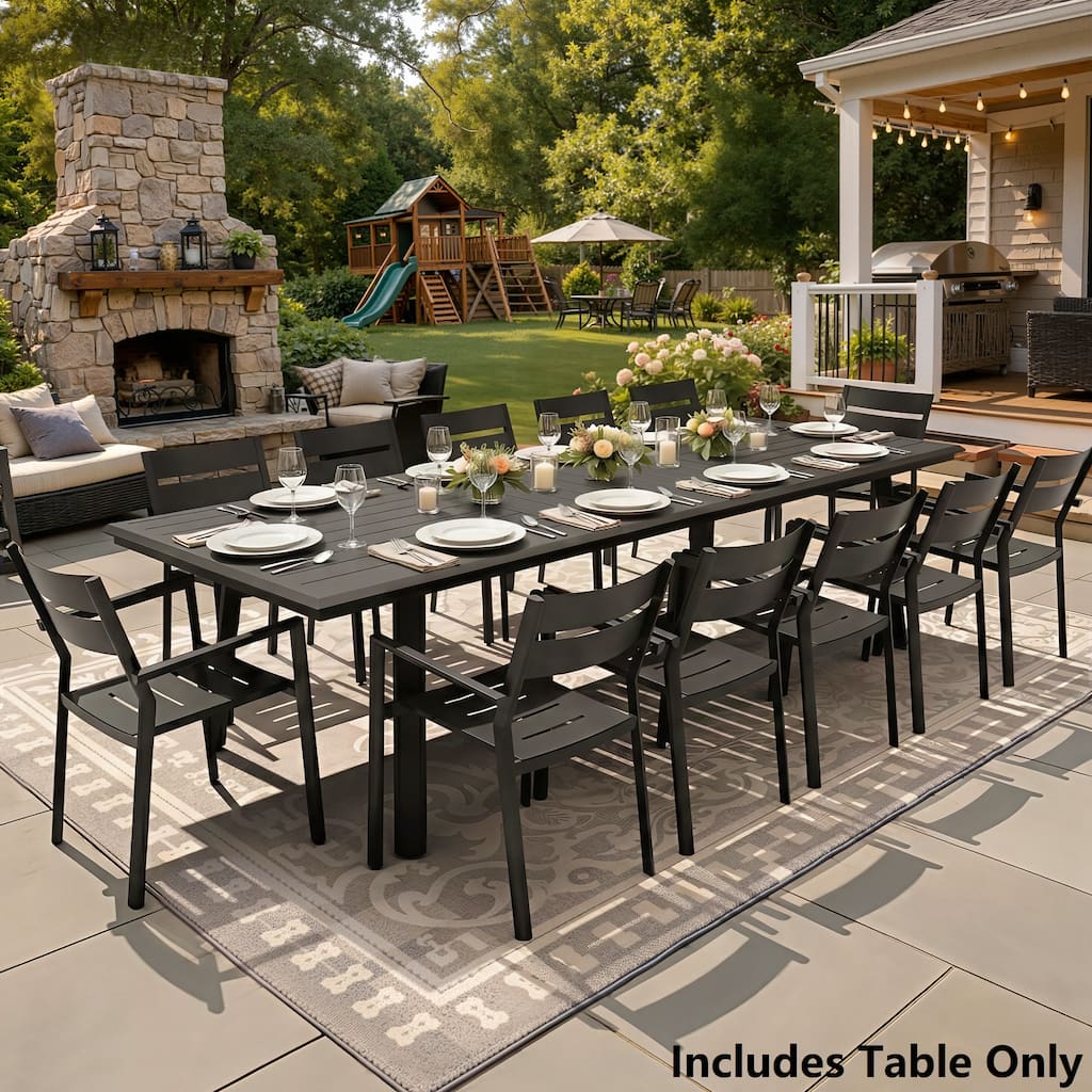 Outdoor Rectangle All-Aluminum Dining Table with Umbrella Hole for 6-12 Person