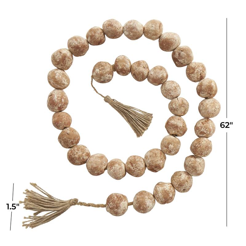 Ceramic Handmade Round Intricately Shaped Large Distressed Beaded Garland with Tassel - Roche River Decor