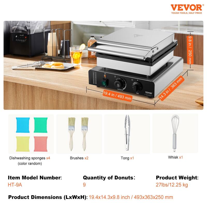 VEVOR Electric Donut Maker Commercial Doughnut Machine with Non-stick Surface for Restaurant and Home Use