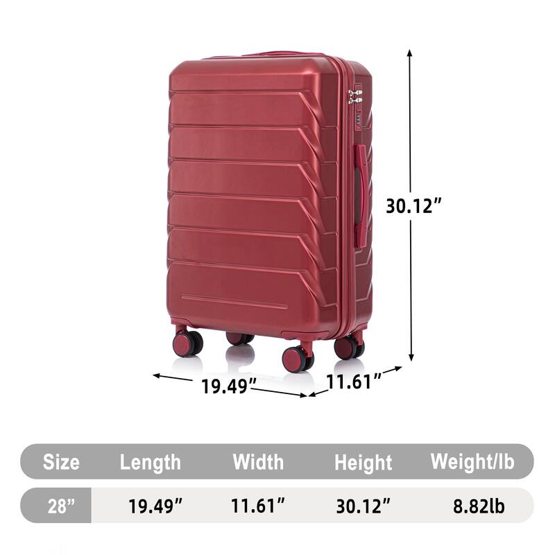 28 Inch Large Checked Luggage, Scratch Resistant Surface Four Multi-Directional Wheels, With Combination Lock and Side Hooks