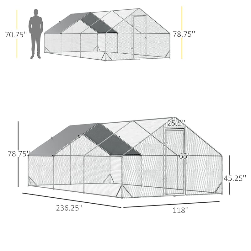 Outdoor Chicken Coop for 12-18 Chickens with Galvanized Steel Frame and PE Weather Cover