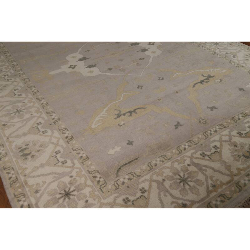 Earth Tone Oushak Indian Area Rug Handmade Beige Wool Carpet - 8'11" x 11'10"