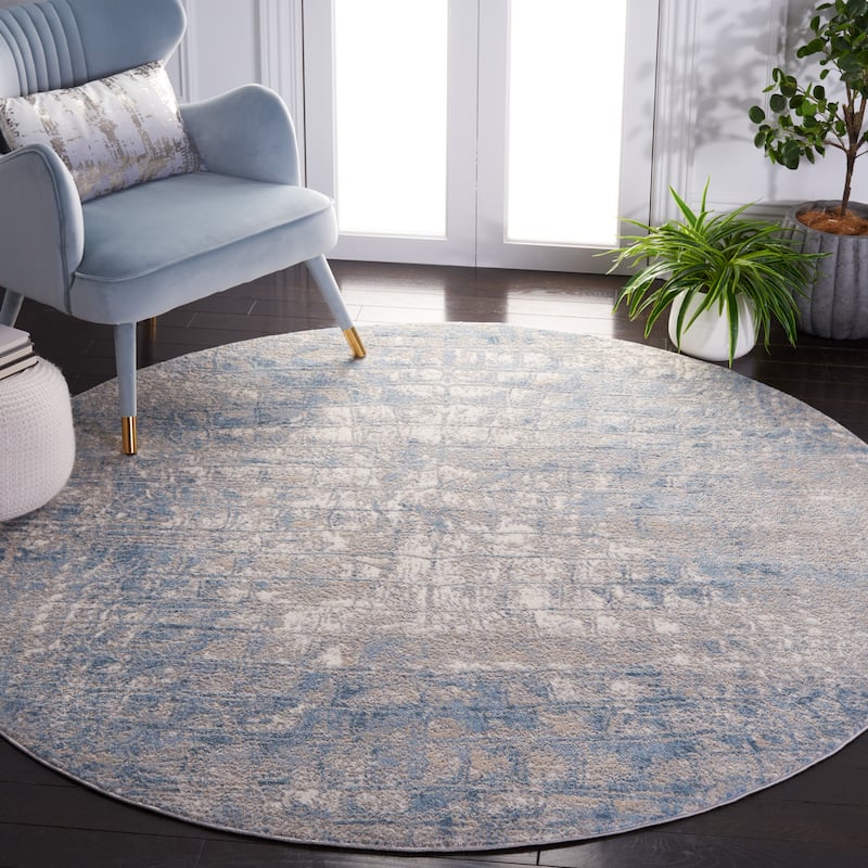 SAFAVIEH Lagoon Hawa Modern Rug - 6'7" Round - Blue/Grey