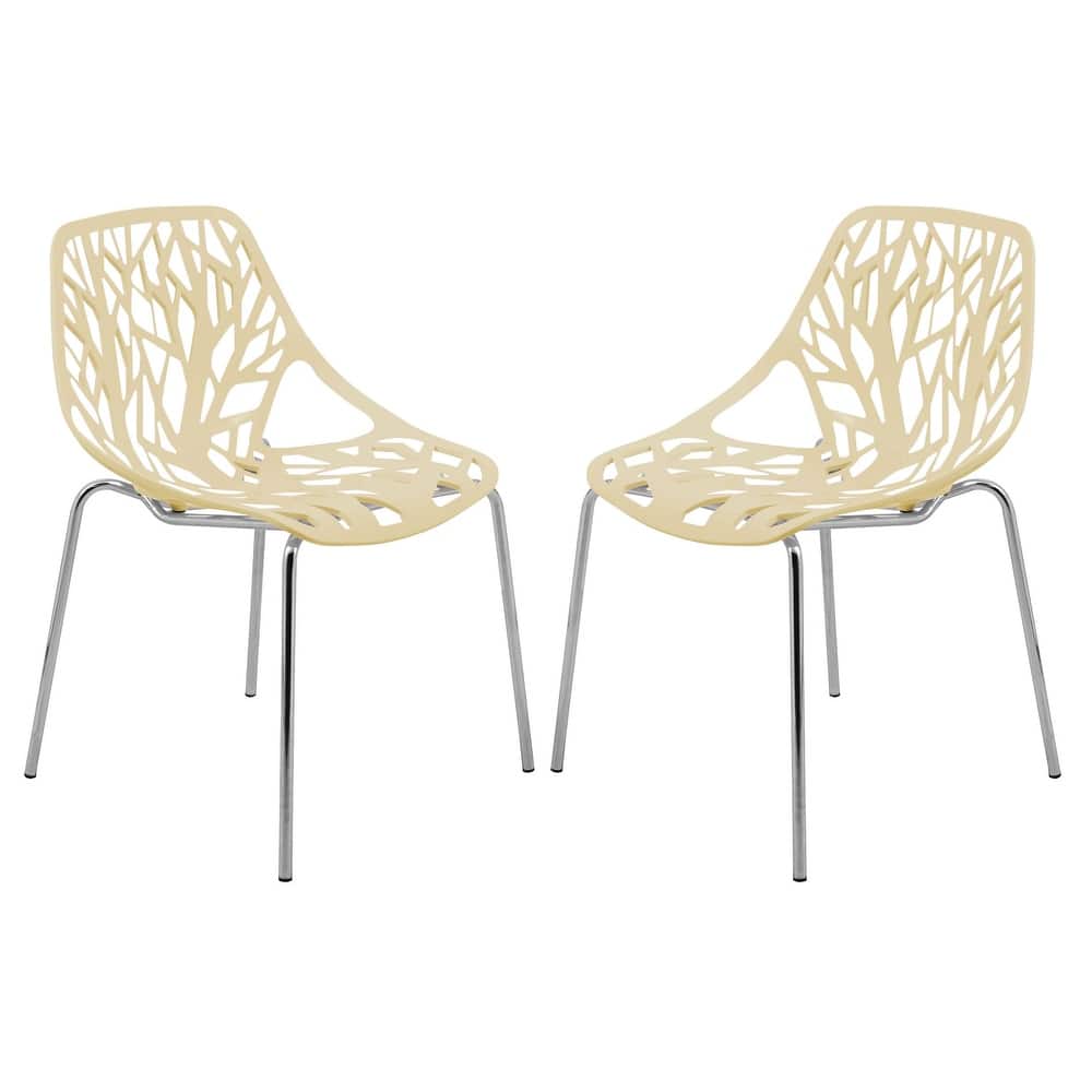 Asbury Modern Stackable Dining Chair with Cut-Out Design and Chrome Steel Legs Side Chair for Indoor and Outdoor (Set of 2)