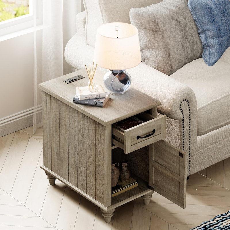 Nightstand End Table With Charging Station for Living Room Bedroom