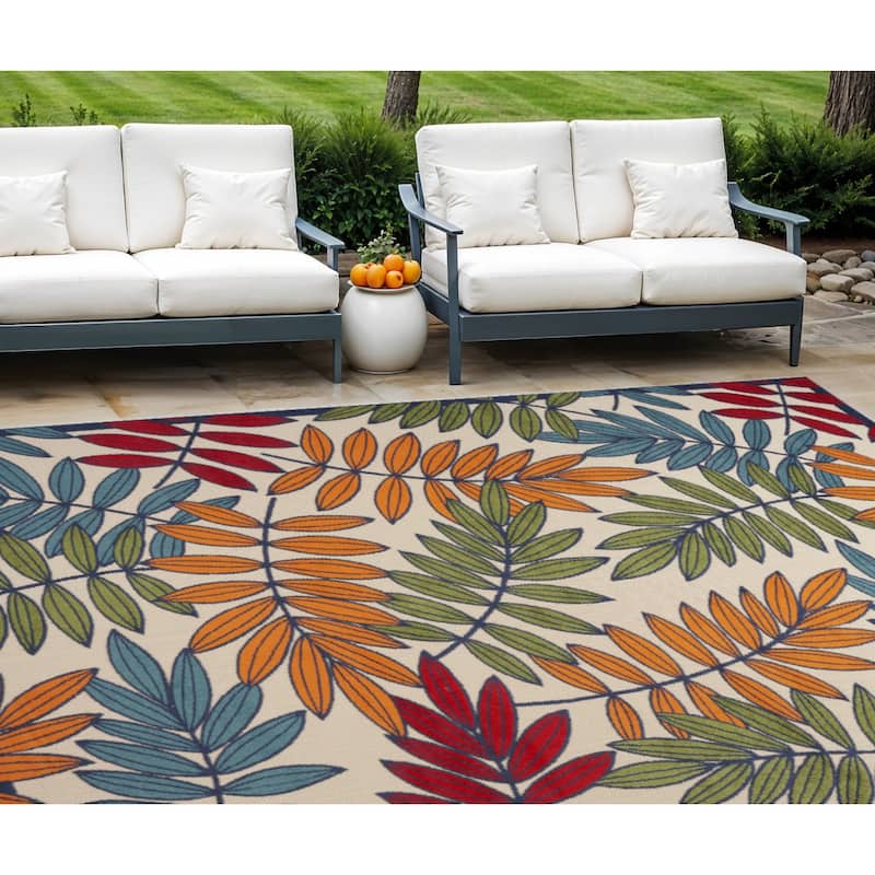 HomeRoots Contemporary Rectangle Outdoor Rug - 12' X 15' - Orange/Blue/Ivory - 12' X 15'