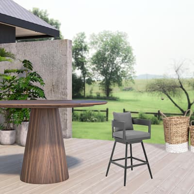 HomeRoots 34" Dark Gray Metal Swivel Low back Outdoor Counter Height Bar chair with Footrest