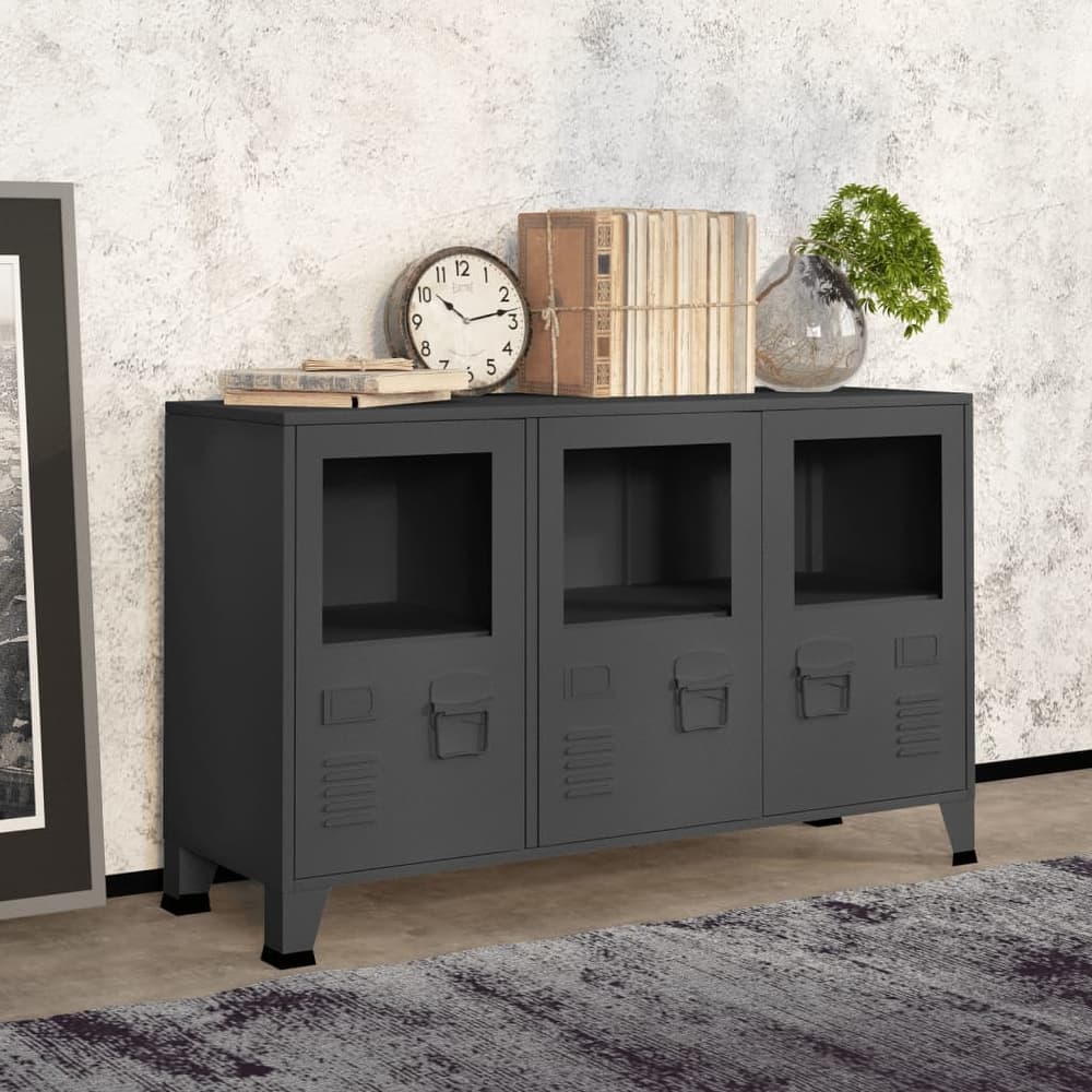 vidaXL Sideboard Industrial Storage Cabinet for Living Room Metal and Glass - 41.3" x 13.8" x 24.4"