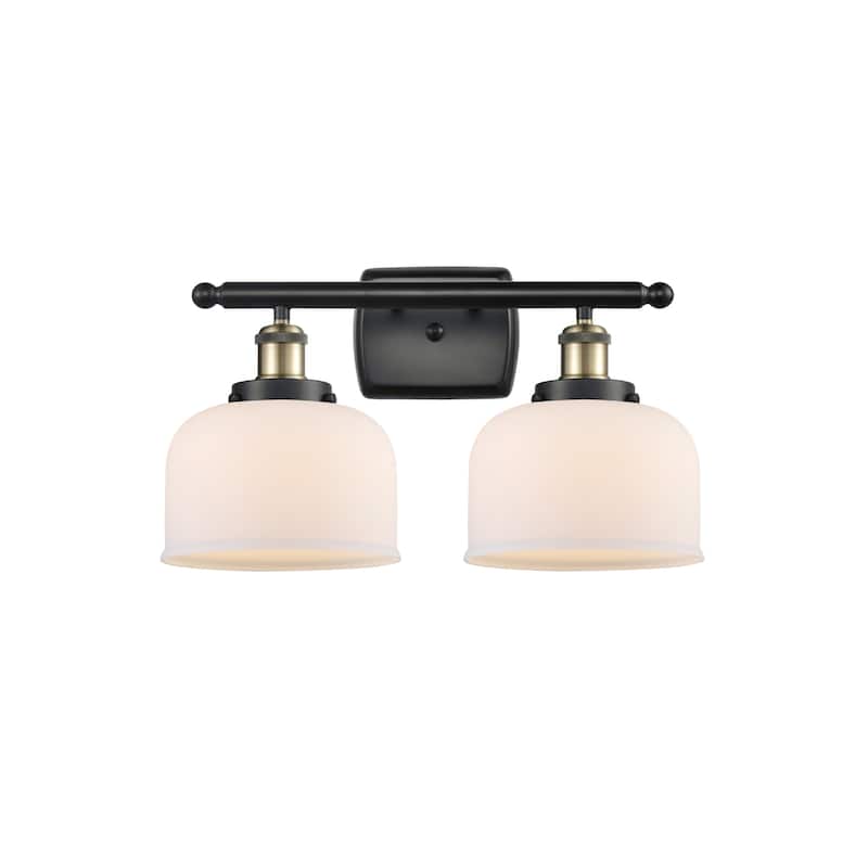 Innovations Lighting 916-2W-13-18 Bell Vanity Bell 2 Light 18" Wide - Black Antique Brass / Matte White
