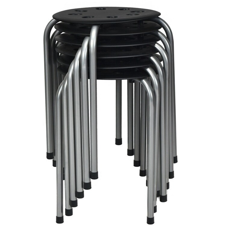 Home Office Stools 6-Pack Black Plastic Stacking Stools - 18.7