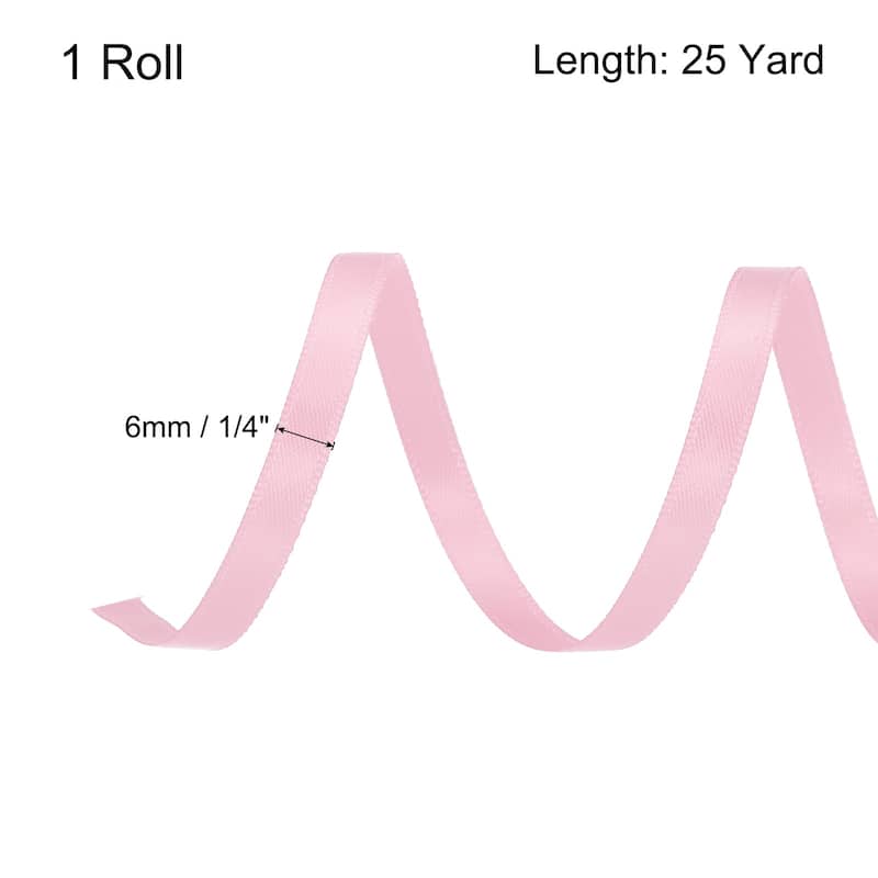 Satin Ribbon Grosgrain Thin Solid Silk Wedding Bouquet Ribbon Decor - Pale Pink - 1/4" x 25 Yard