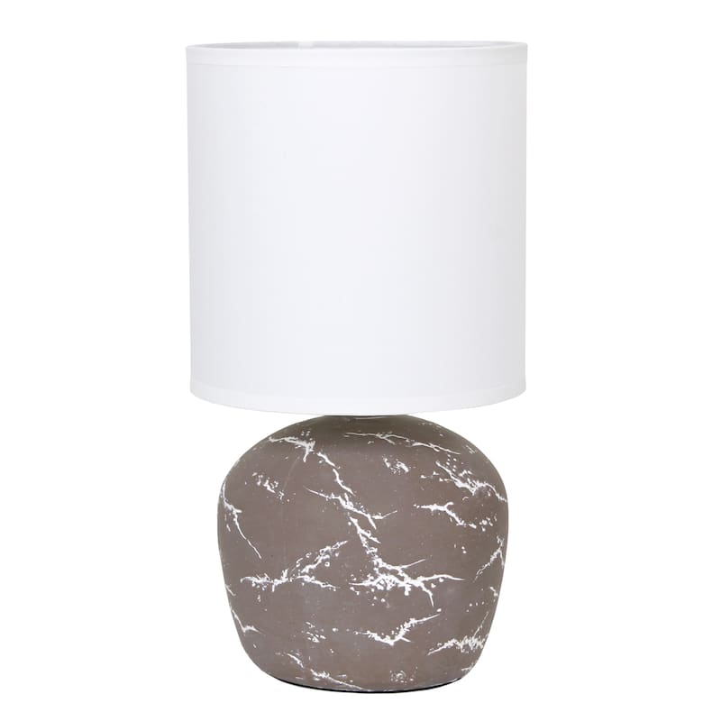 Marble Inspired Ceramic Table Lamp with White Fabric Drum Shade Modern Compact Accent Lighting Multiple Colors - Taupe