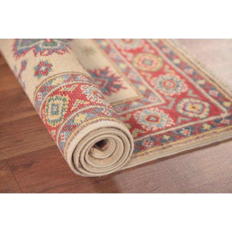 Geometric Kazak Oriental Foyer Rug Hand-Knotted Wool Carpet - 2'9" x 3'10"