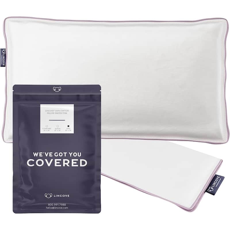 Lincove 100% Cotton Sateen Pillow Protector Cover - 500 Thread Count Luxury Cotton - King - Single