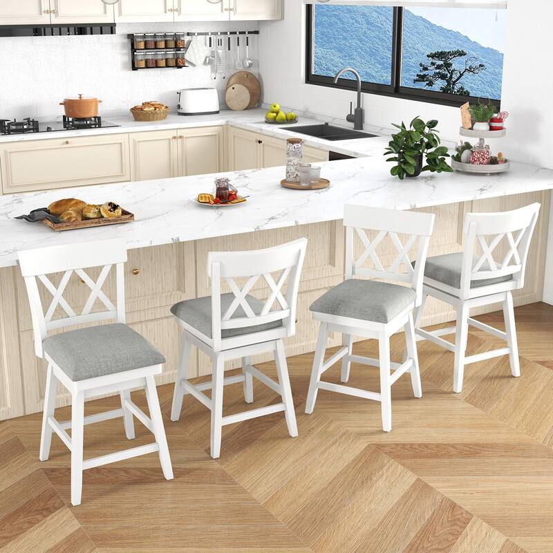 Gymax 26'' Bar Stool Wooden Chair Set of 4 w/Contoured Backrest Swivel