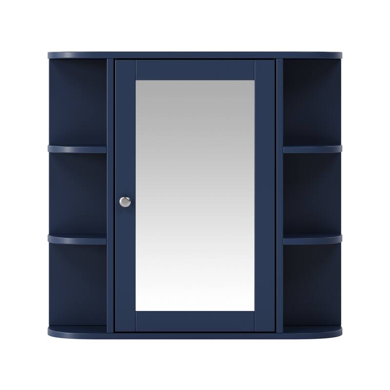 Bathroom Wall Storage Cabinet with Mirror, with Adjustable Wood Shelf & Doors, Mounted Storage Cabinets with 6 Open Shelves