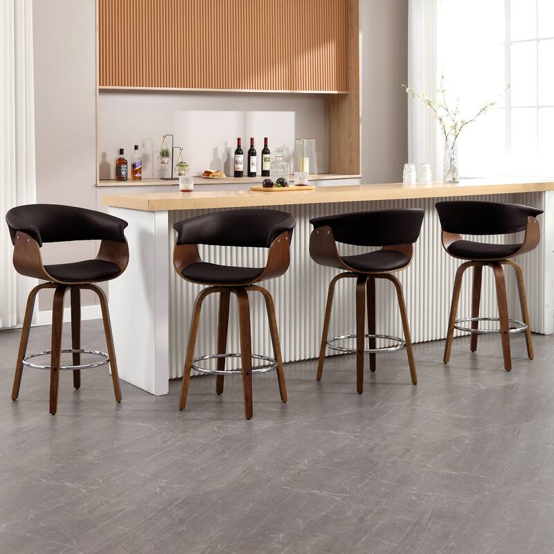 26"/29" Faux Leather Swivel Bar Stools, Wood Counter Stool