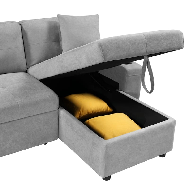 Upholstered Pull Out Sectional Sofa with Storage Chaise