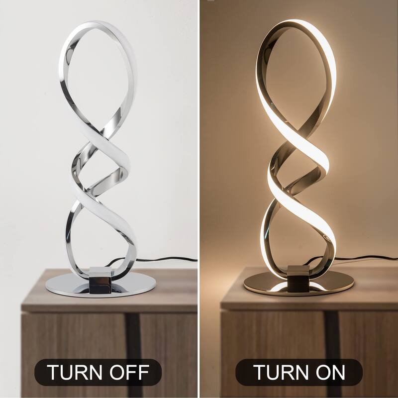 LED Modern Table Lamp, Small Unique Bedside Spiral Lamp Stepless Dimmable Silver Nightstand 12W, 3200K Warm White Desk Lamp