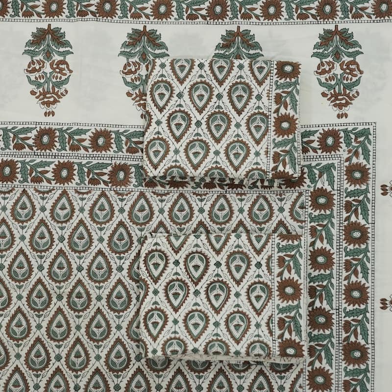 Fabdivine Cotton Hand Block Floral Flat Sheet Bed Room Home Décor Accent Gift