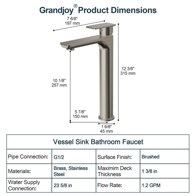 GRANDJOY Modern Vessel Sink Faucet with Spot Resistant Surface