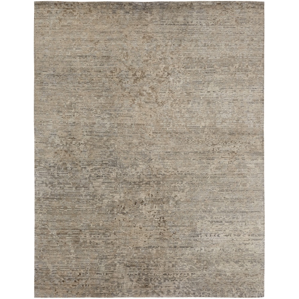 Modern Beige Hand-Knotted Wool & Viscose Area Rug