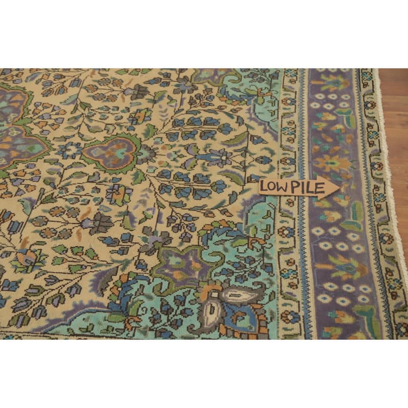 Hand Knotted Oriental 100% Wool Carpet Traditional Floral Peach Tabriz Area Rug - 9' 7'' X 6' 4''