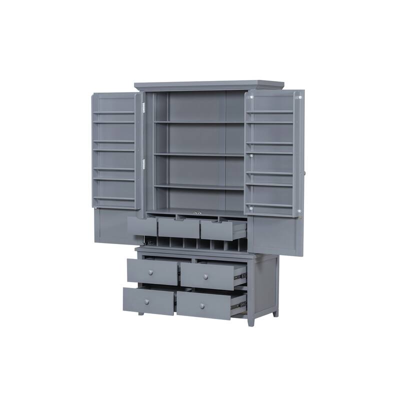 Freestanding Large Kitchen Pantry Wooden Kitchen Storage Cabinet Cupboard with 8 Door Shelves,