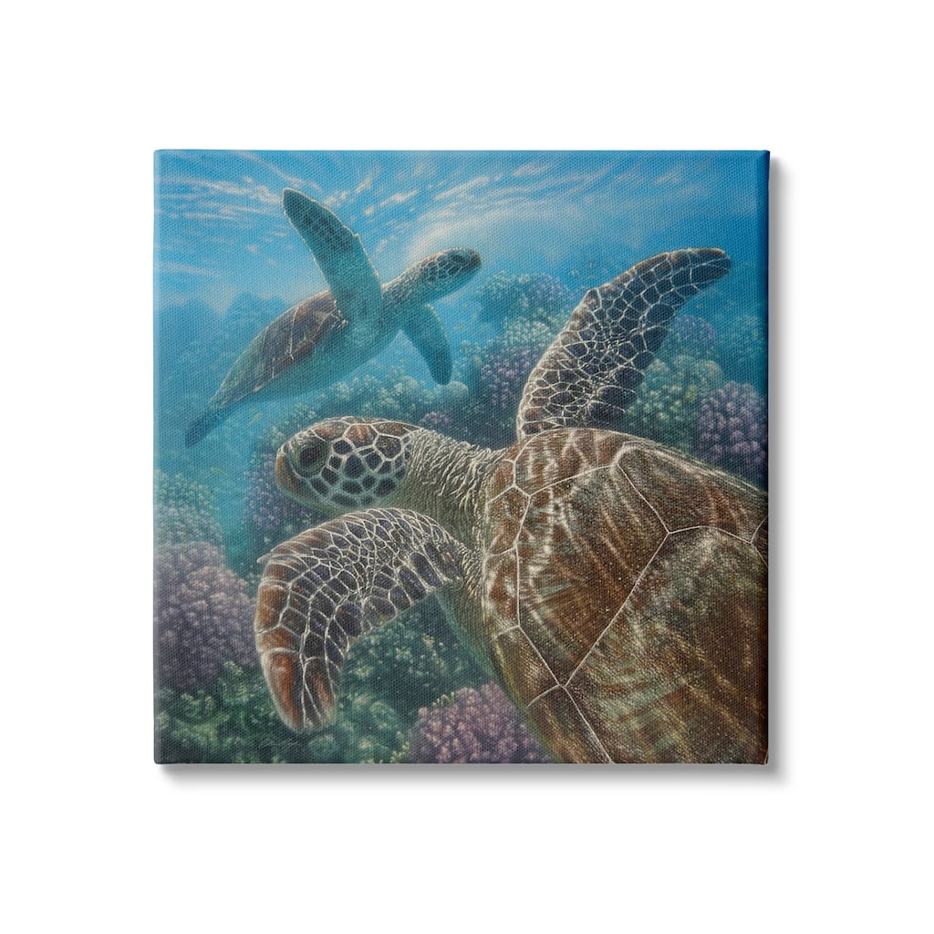 Stupell Sea Turtle Pair Coral Reef Ocean Life Scene Canvas Wall Art - Blue