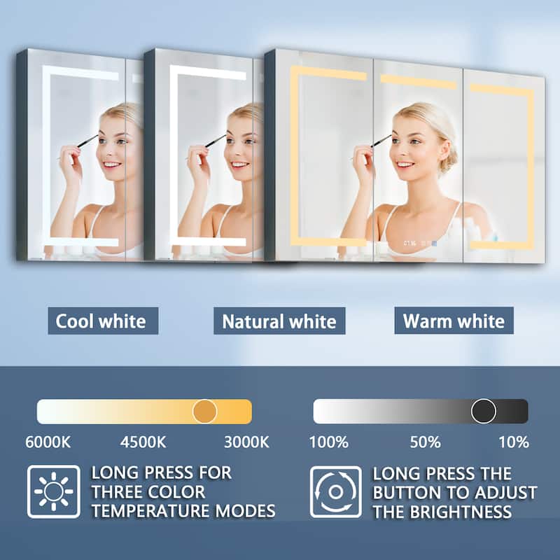 48"×32" LED Bathroom Medicine Cabinet with Mirror, Defogger, Stepless Dimming