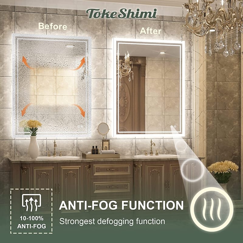 TokeShimi LED Bathroom Vanity Mirror, Anti-Fog Dimmable Wall Mirror