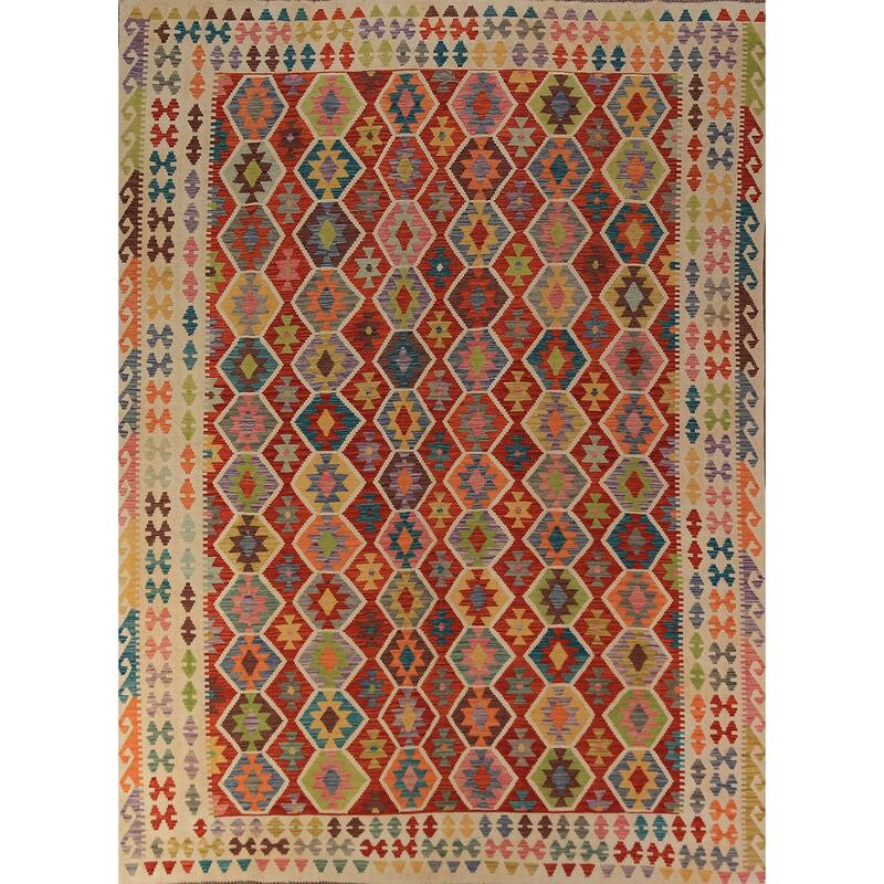 Tribal Kilim Oriental Area Rug Hand-Woven Wool Carpet - 8'3"x 11'2"
