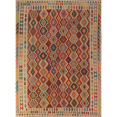 Tribal Kilim Oriental Area Rug Hand-Woven Wool Carpet - 8'3"x 11'2"