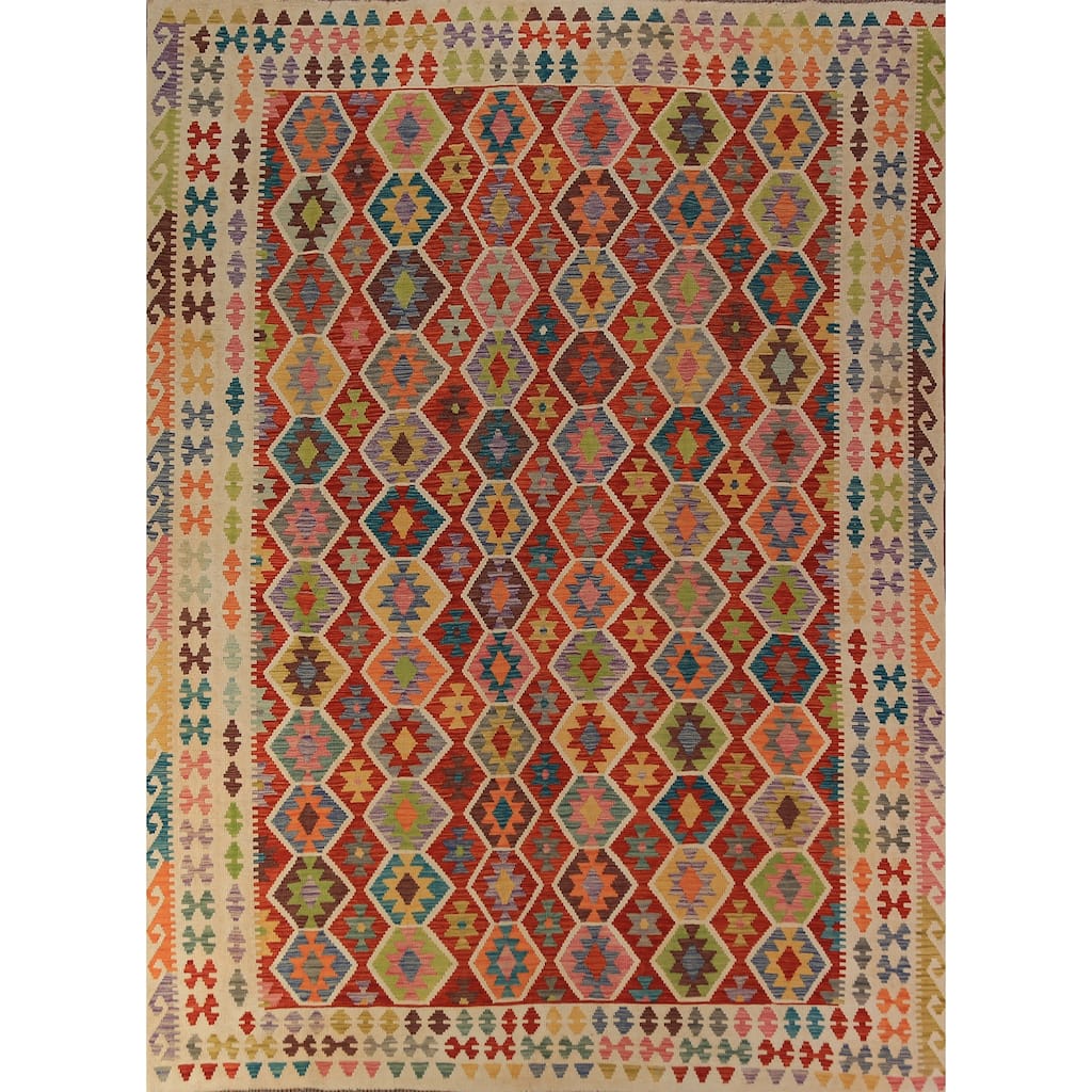 Tribal Kilim Oriental Area Rug Hand-Woven Wool Carpet - 8'3"x 11'2"