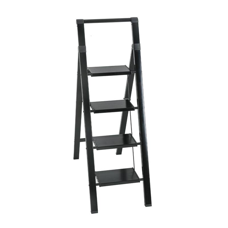 Black 4 Step Stool Folding Step Stool with Handrails
