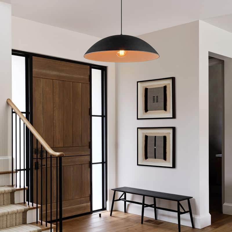 Farmhouse Industrial Single Black Dome Pendant Light Oversized Bowl-Shape Chandelier