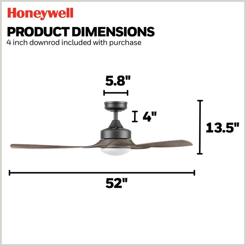 52" Honeywell Lynton Indoor/Outdoor Ceiling Fan with Color Changing LED Light, Remote Control, High Performance Blades