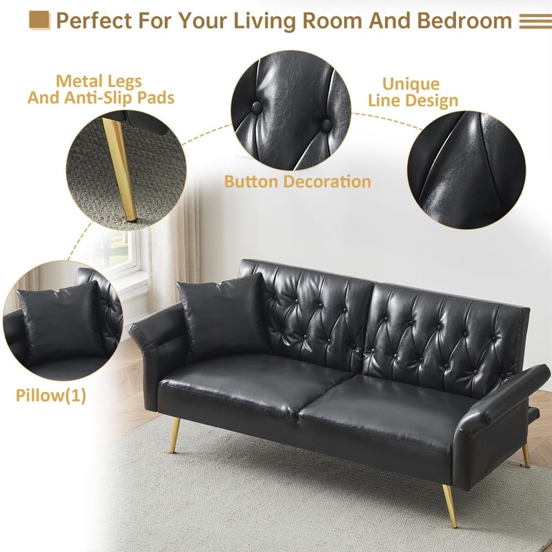 61.4" Faux Leather Split Upholstered Sofa Bed