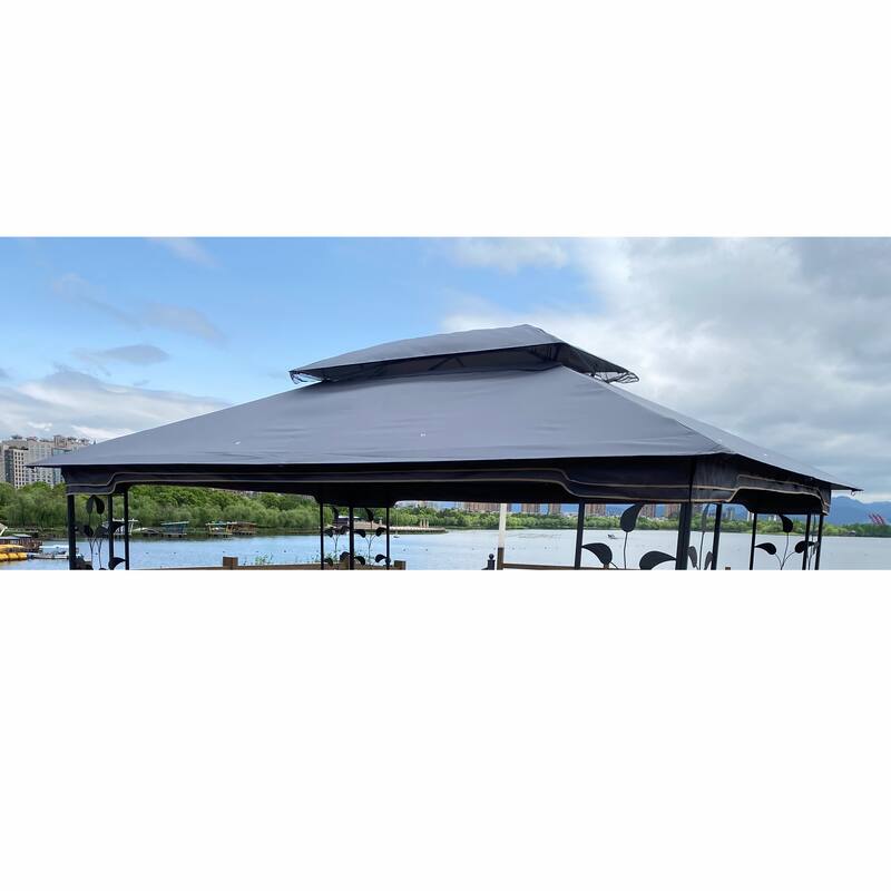 13x10 Ft Patio Double Roof Gazebo Replacement Canopy, Gray
