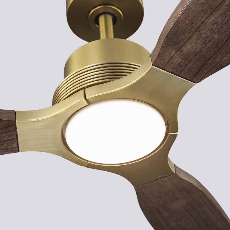 Parrot Uncle 56" Farmhouse Solid Wood Diammable LED Gold Ceiling Fan with Remote and Light
