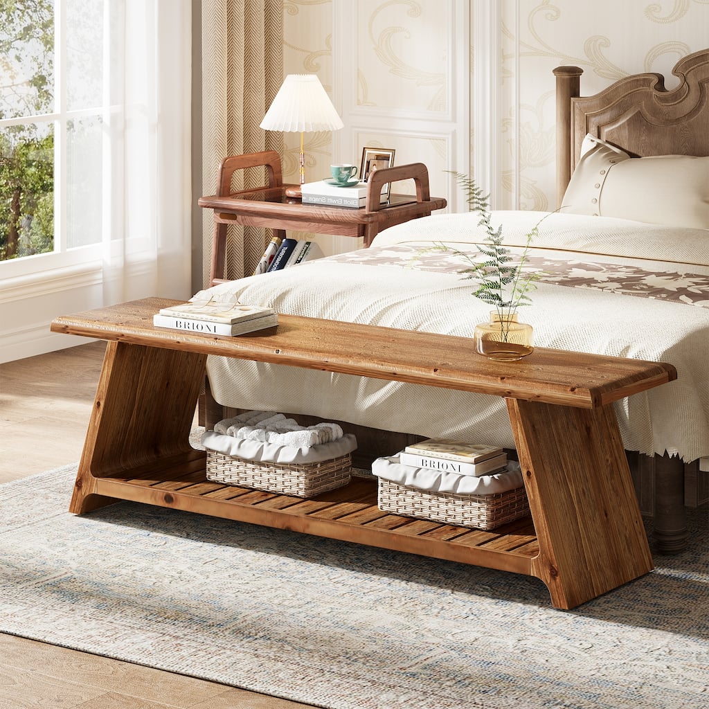 Farmhouse Solid Wood Entryway Bench with Storage