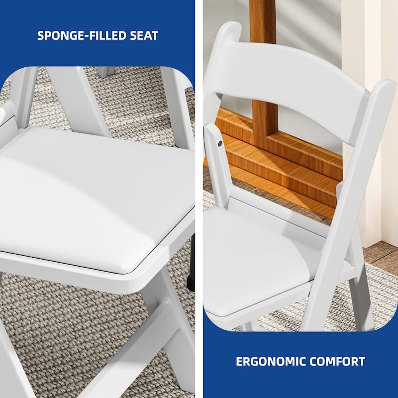 Outdoor Dining Chairs Stackable White Resin Folding Chairs with Padded Seat Set of 4