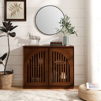 Mid Century Modern Fluted Sideboard Buffet with Storage and Outlet Holes for Living Room Entryway Hallway Kitchen Coffee Bar