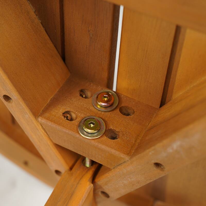 Roomfitters Acacia Wood Outdoor Side Table with Round Slatted Surface, Modern Patio Accent for Any Seating Area, Teak