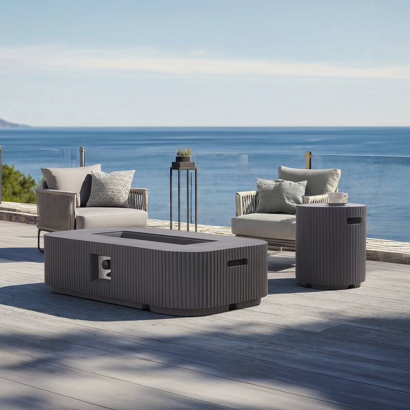 Christopher Knight Home - Lecce 2-Piece Outdoor MgO Fire Pit 50,000 BTU Table Set with Propane Tank Holder - Grey