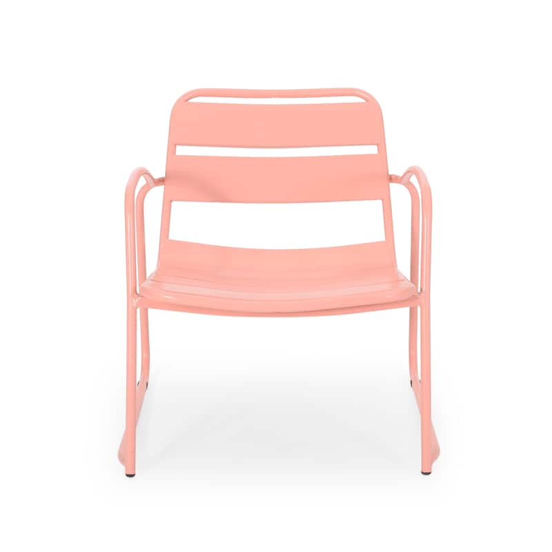 Conrad Coral Iron Outdoor Patio Chair Set of 2 with Open Slat Design 27W x 24.5D x 25.25H Inches