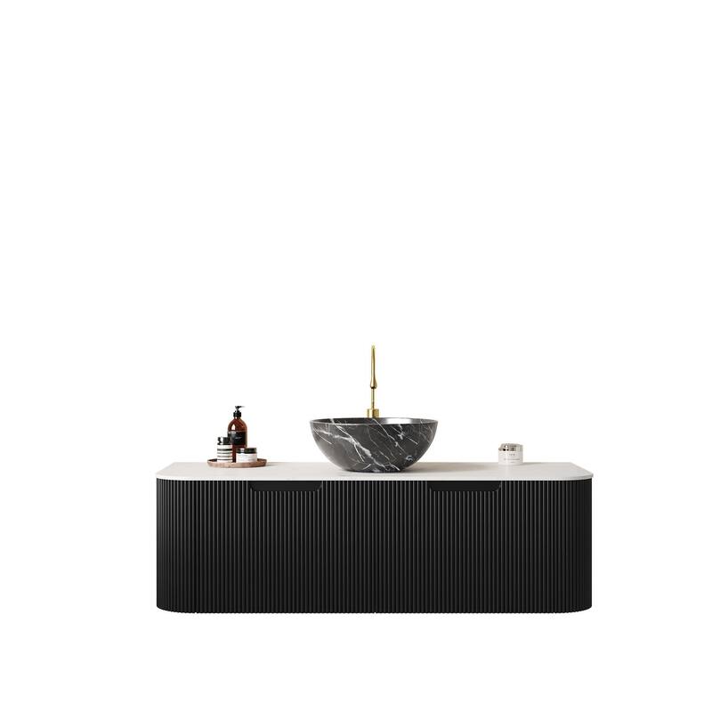 Wall Mounted Bathroom Vanity with Black Bowl Ceramic Basin