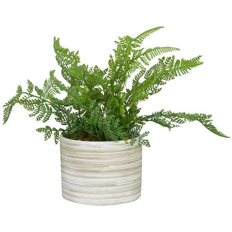 Faux Foliage Fern Artificial Plant with Realistic Leaves and Patterned Round Pot - Green - Roche River Decor